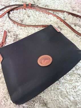 Dooney & Bourke Black Nylon Crossbody with Brown Leather Patch